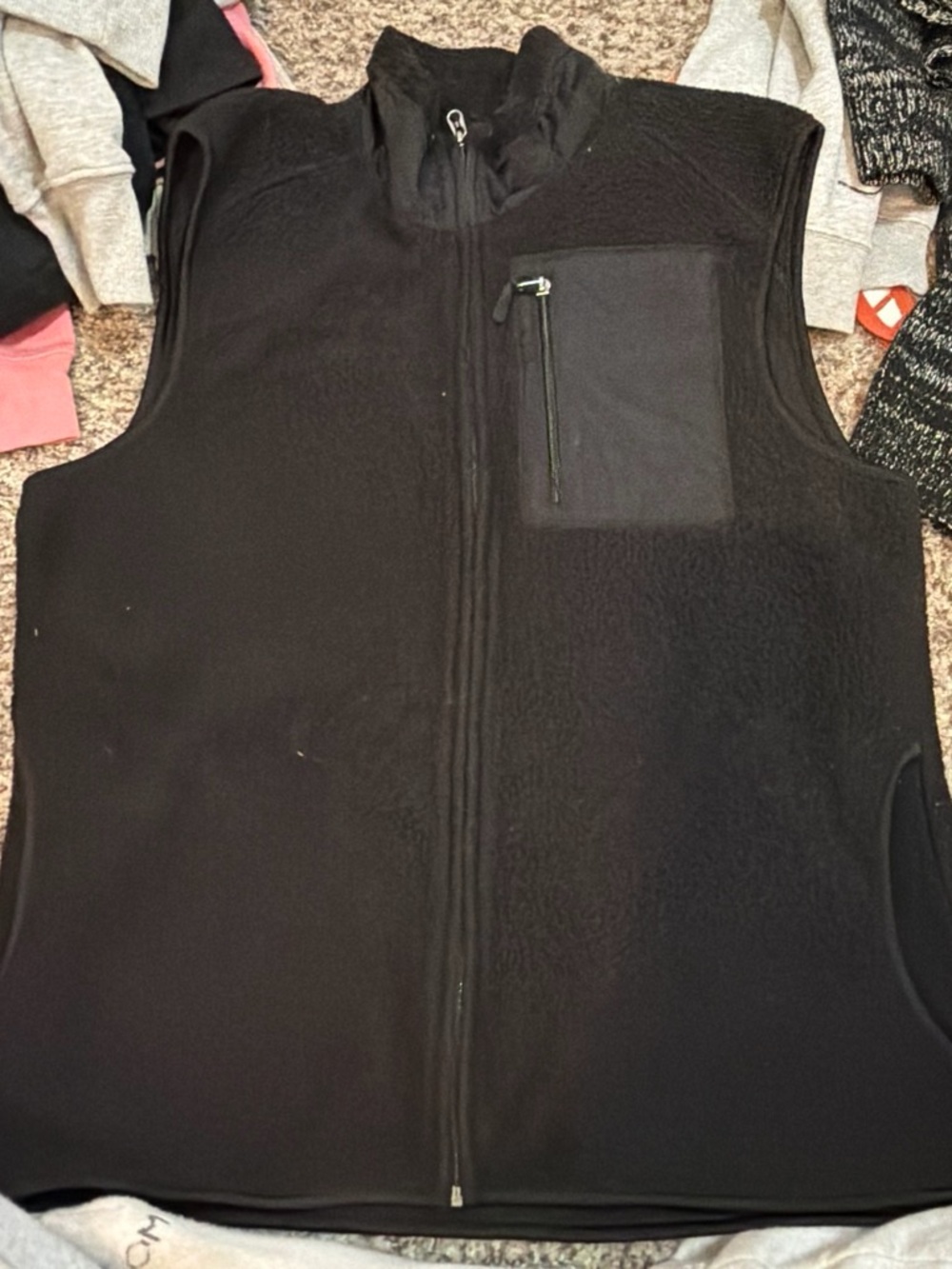 H&M Black Men's Fleece Zip Vest with Chest Pocket